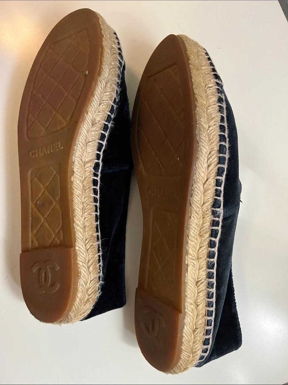 CHANEL Black Velvet Espadrilles with Interlocking CC
